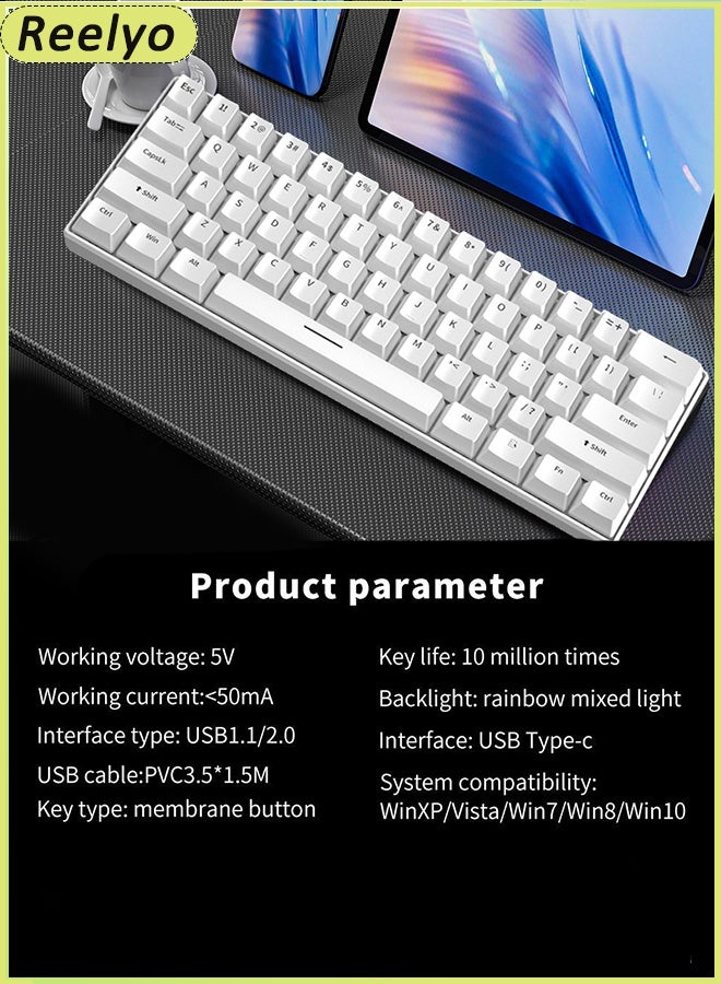 Reelyo Mechanical Gaming Keyboard English Arabic  With RGB LED Rainbow Backlit Quick Response USB Wired E-sport Waterproof 61 Keys Keyboard For Windows/MacOS/Android And PC Gamers  - Image 2