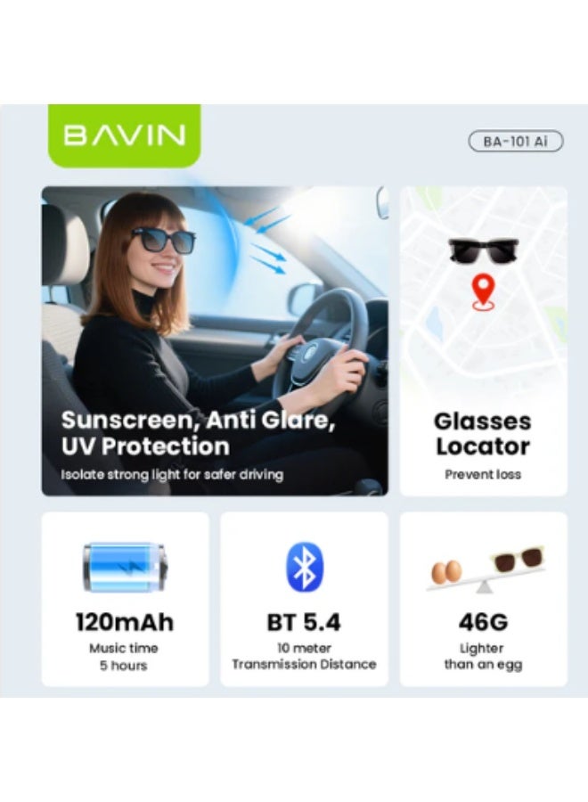 BAVIN BA101 AI Smart Sunglasses – Translate 130+ Languages in Real Time - Image 2