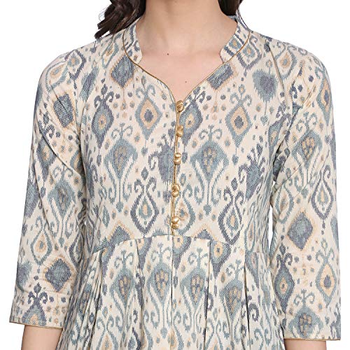Rapsodia Women's Abstract Printed Cotton Short Kurta, Jaipuri Traditional Printed Tunic for Girls and Women (Large, Off-White) - Image 4