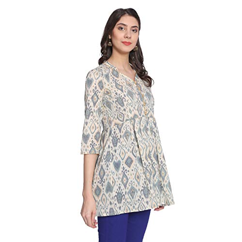 Rapsodia Women's Abstract Printed Cotton Short Kurta, Jaipuri Traditional Printed Tunic for Girls and Women (Large, Off-White) - Image 3
