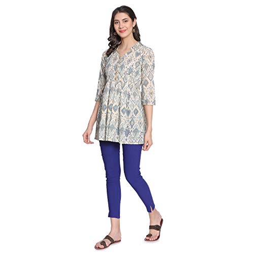 Rapsodia Women's Abstract Printed Cotton Short Kurta, Jaipuri Traditional Printed Tunic for Girls and Women (Large, Off-White) - Image 5