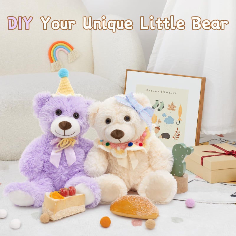 MorisMos 3Pcs Teddy Bears Bulk Baby Shower, 14inch Cute Teddy Bear Stuffed Animals Plush, Small Stuffed Bears on Centerpiece Baby Shower, Pink, Purple, White - Image 3