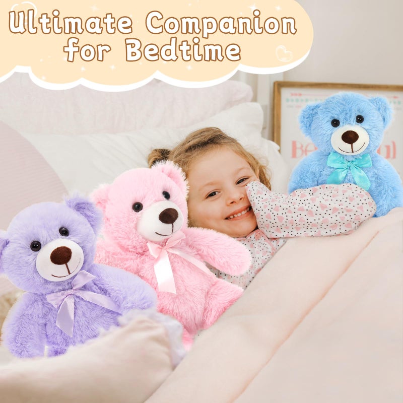 MorisMos 3Pcs Teddy Bears Bulk Baby Shower, 14inch Cute Teddy Bear Stuffed Animals Plush, Small Stuffed Bears on Centerpiece Baby Shower, Pink, Purple, White - Image 4