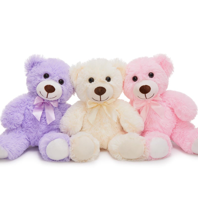 MorisMos 3Pcs Teddy Bears Bulk Baby Shower, 14inch Cute Teddy Bear Stuffed Animals Plush, Small Stuffed Bears on Centerpiece Baby Shower, Pink, Purple, White - Image 1