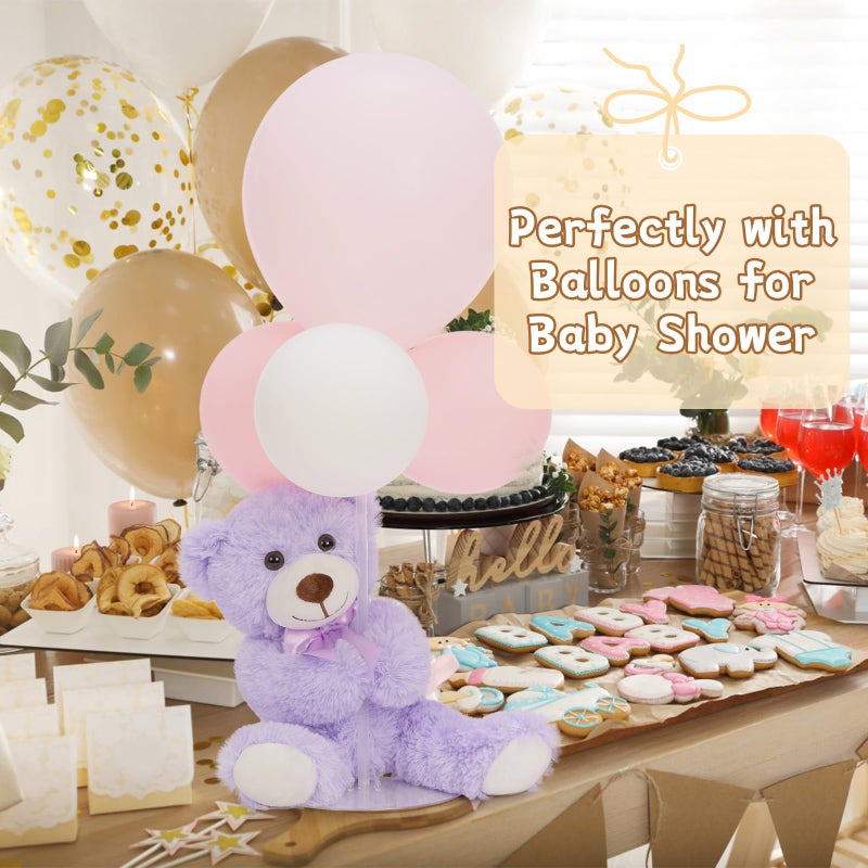 MorisMos 3Pcs Teddy Bears Bulk Baby Shower, 14inch Cute Teddy Bear Stuffed Animals Plush, Small Stuffed Bears on Centerpiece Baby Shower, Pink, Purple, White - Image 2