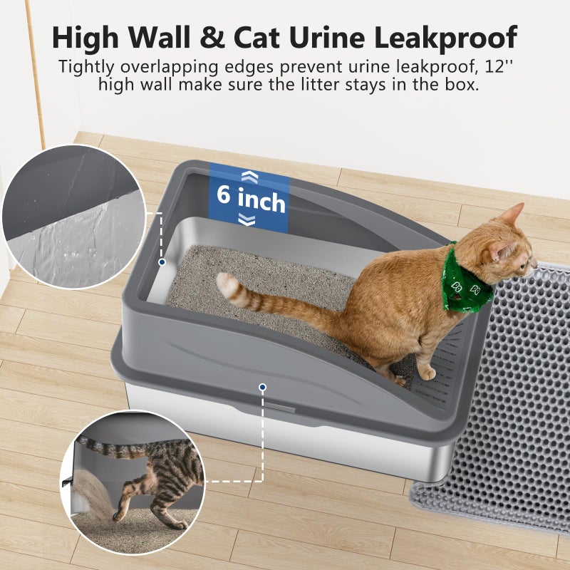 INVENHO Stainless Steel Litter Box, Extra Large Litter Boxes for Big Cats, XL Metal Cat Litter Box with Lid, Anti-Urine Leakage, Non-Sticky, Include Cat Mat and Litter Scoop - Image 4