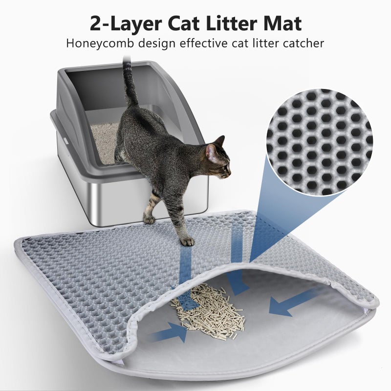 INVENHO Stainless Steel Litter Box, Extra Large Litter Boxes for Big Cats, XL Metal Cat Litter Box with Lid, Anti-Urine Leakage, Non-Sticky, Include Cat Mat and Litter Scoop - Image 3
