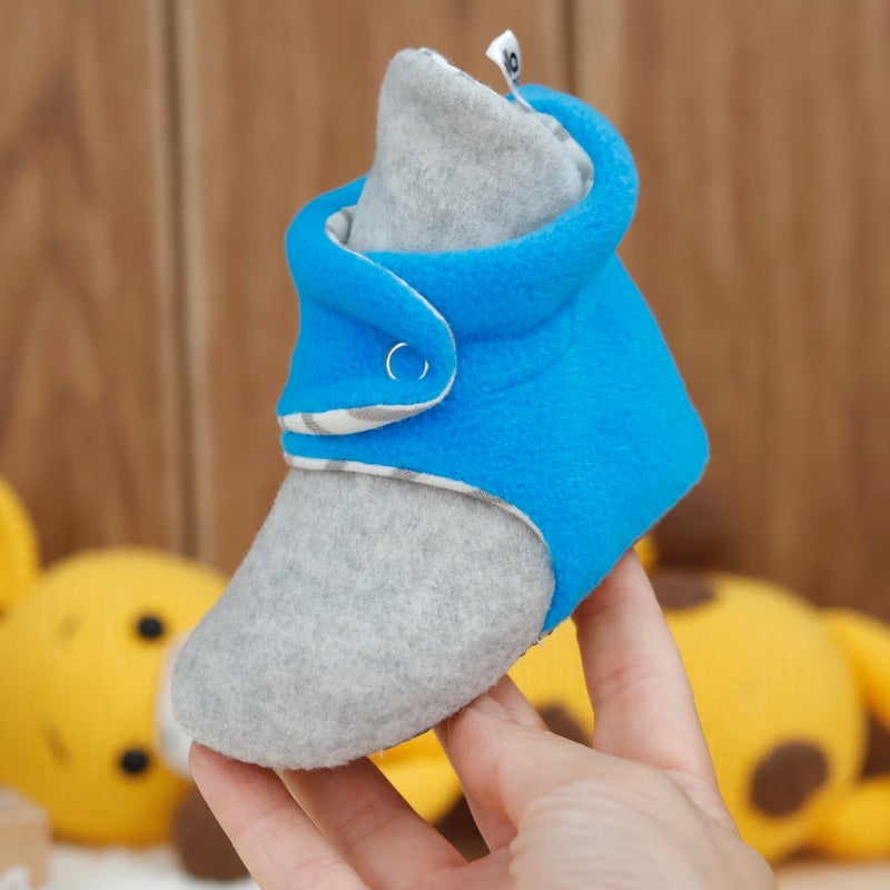 Ella Bonna Polar Baby Slippers, Non-Slip Sole, Organic Cotton Lined, First Step Home Slippers, Gray Blue  - Image 4