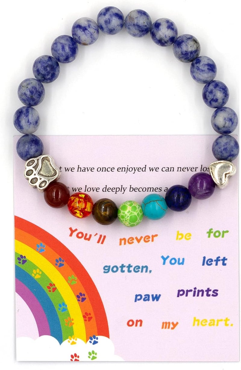 SHOW-YA Pet Memorial Gifts,Memorial Wind Chimes Chimes Outdoor Deep Tone Great as a Souvenir ;8MM Mixed Color Bead 7 Chakra Rainbow Bridge pet Memorial Bracelet - Image 4