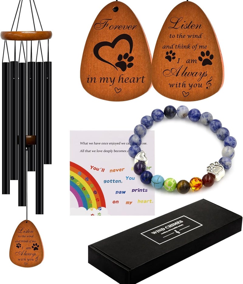 SHOW-YA Pet Memorial Gifts,Memorial Wind Chimes Chimes Outdoor Deep Tone Great as a Souvenir ;8MM Mixed Color Bead 7 Chakra Rainbow Bridge pet Memorial Bracelet - Image 1