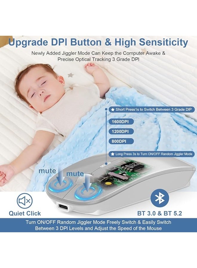 ماوس لاسلكي لأجهزة ماك بوك، ماوس بلوتوث، كمبيوتر محمول، ماك بوك إير، ماك برو، قابل لإعادة الشحن، صامت، كمبيوتر شخصي، آيباد، فأرة بصرية مع مفتاح وضع مزدوج، بلوتوث 5.2/3.0 و2.4 جيجاهرتز، USB Type-C - Image 2