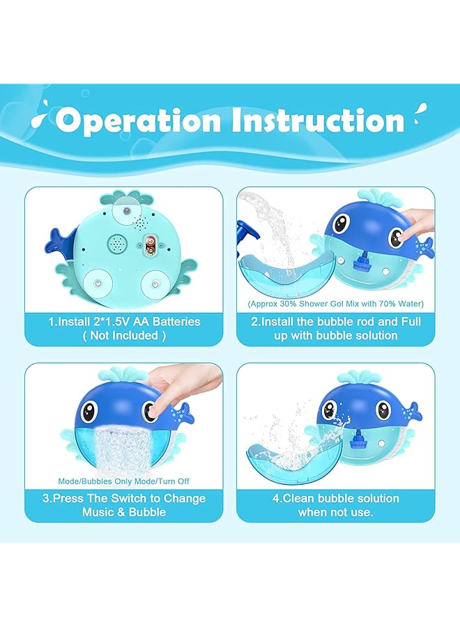 ELECDON Bath Toys Bath Bubble Maker Bathtub Bubble Machine Whale Bath Time Toys For Toddlers 1000+ Bubbles Per Minute 12 Children'S Songs Baby Shower Toy Gift For Kid Girl Boy - Image 5