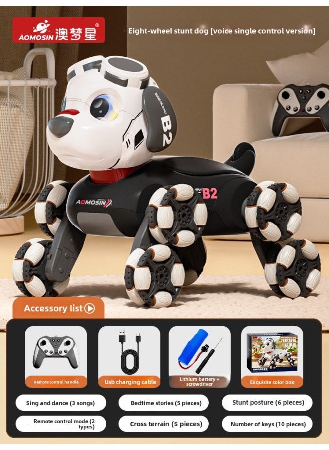 2024 Product Electric Remote Control Car Smart Robot Dog Six-wheel Stunt Boy Programming Doll Children's Toy-Color:Aomengstar Eight-wheel Dog Black Voice Model  - Image 1