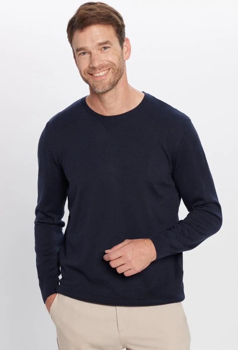 Tudors Men's Slim Fit Crew Neck Navy Blue Knitwear Sweater