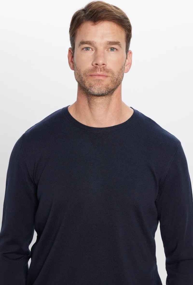 Tudors Men's Slim Fit Crew Neck Navy Blue Knitwear Sweater