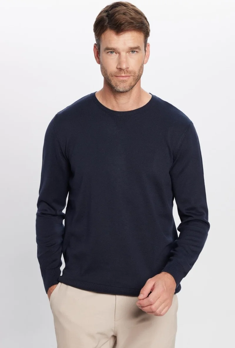 Tudors Men's Slim Fit Crew Neck Navy Blue Knitwear Sweater