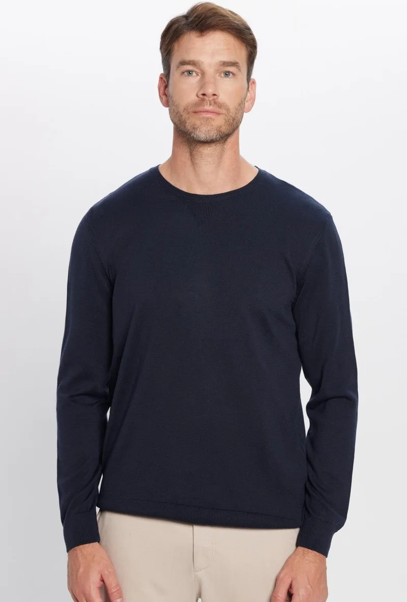 Tudors Men's Slim Fit Crew Neck Navy Blue Knitwear Sweater