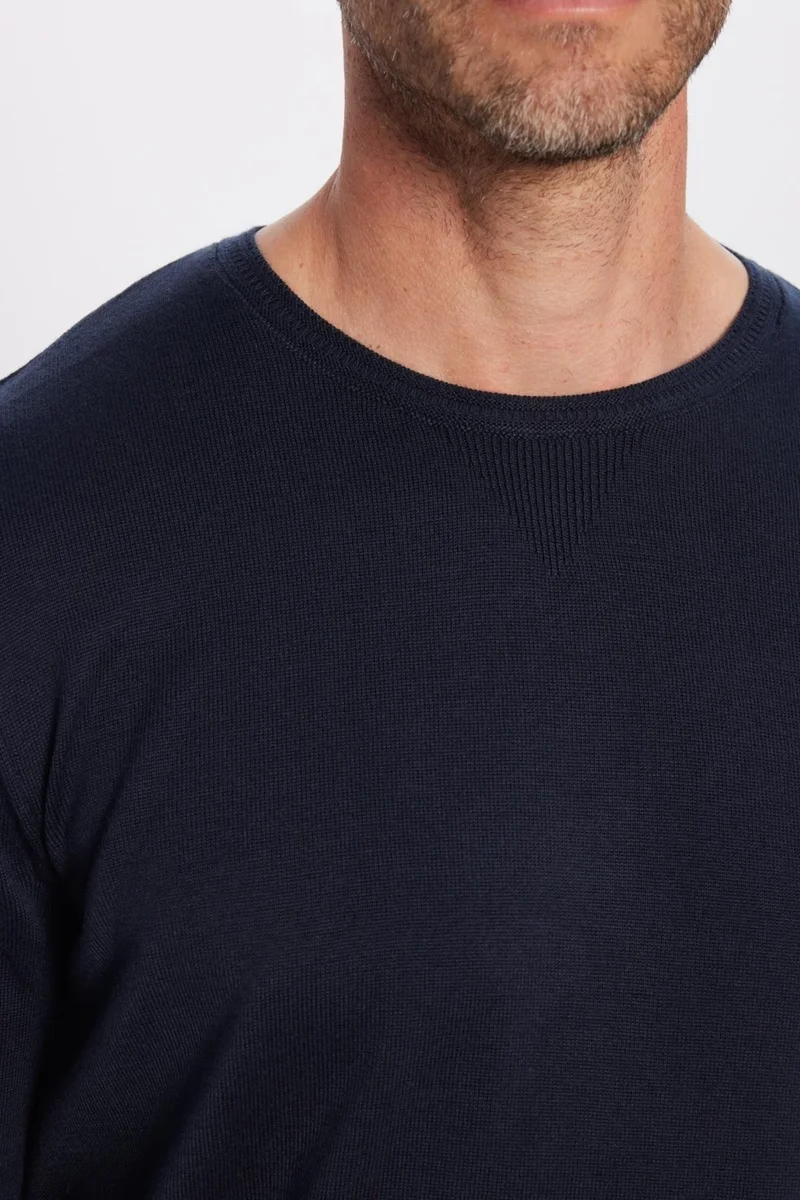 Tudors Men's Slim Fit Crew Neck Navy Blue Knitwear Sweater