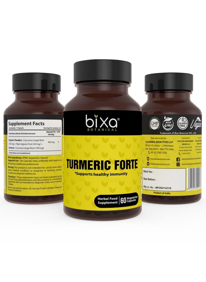 bixa BOTANICAL Ayurvedic Natural Herbal Supplement Turmeric Forte Capsules (100% Pure Authentic Premium Quality) 450mg 60 Veg Capsules - Image 2