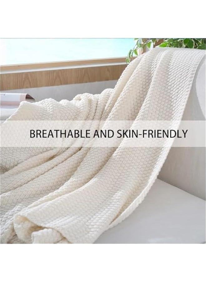 HOOKOR Knitted Throw Blanket, Sofa Blanket, Cozy Lightweight Decorative Throw, Warm Woven Blanket with Tassels for Couch Sofa, Bed and Living Room, All Seasons for Women, Men and Kids (110x150cm Beige)  - Image 2