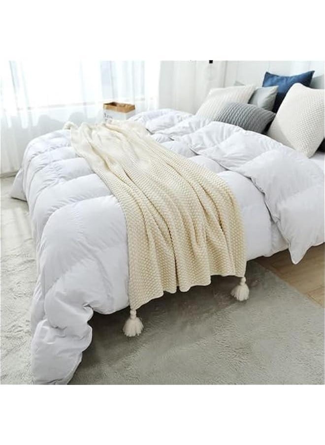 HOOKOR Knitted Throw Blanket, Sofa Blanket, Cozy Lightweight Decorative Throw, Warm Woven Blanket with Tassels for Couch Sofa, Bed and Living Room, All Seasons for Women, Men and Kids (110x150cm Beige)  - Image 5