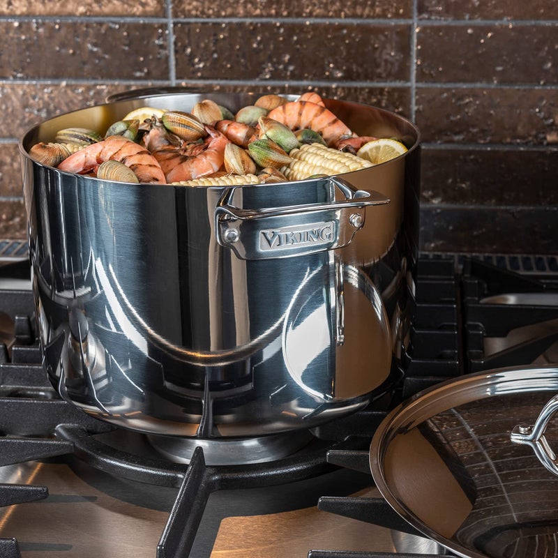 Viking Viking Culinary 3-Ply Stainless Steel Stock Pot, 12 Quart, Includes Metal Lid, Dishwasher, Oven Safe, Works on All Cooktops including Induction  - Image 2