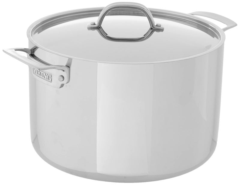 Viking Viking Culinary 3-Ply Stainless Steel Stock Pot, 12 Quart, Includes Metal Lid, Dishwasher, Oven Safe, Works on All Cooktops including Induction  - Image 1