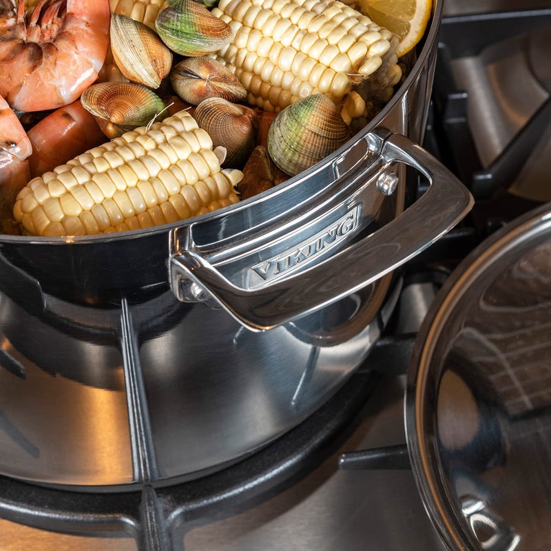 Viking Viking Culinary 3-Ply Stainless Steel Stock Pot, 12 Quart, Includes Metal Lid, Dishwasher, Oven Safe, Works on All Cooktops including Induction  - Image 4