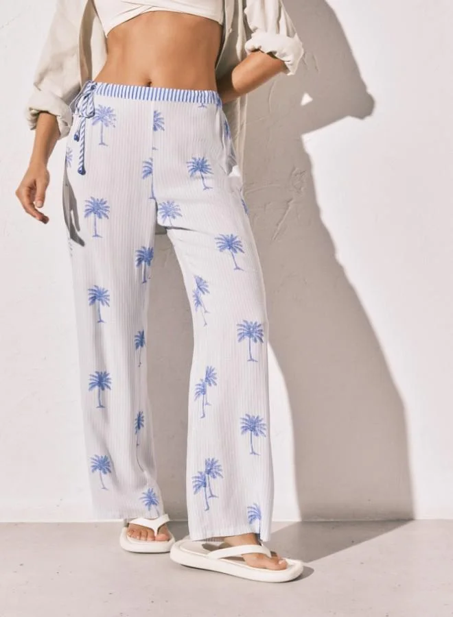 women'secret Palm print striped long trousers