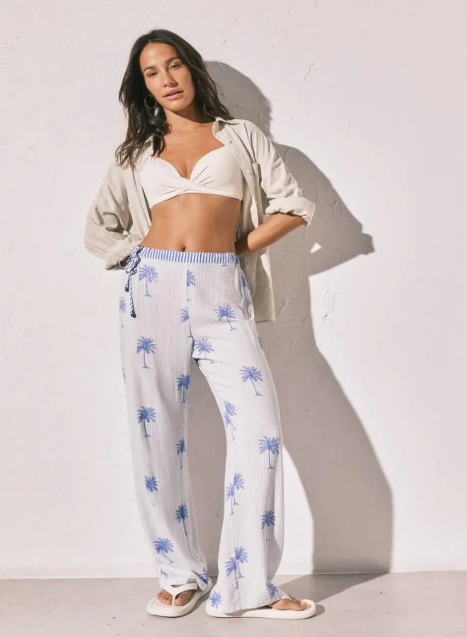women'secret Palm print striped long trousers