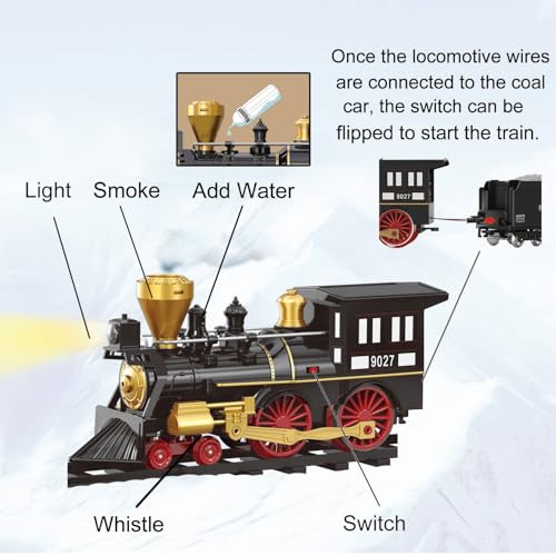 SNACKTANT Train Set for Kids  Electric Remote Control Train Track Around Christmas Tree Steam Locomotive Engine Train Railway Kits wSmoke Light  Sounds Christmas Toys Gifts for 3 4 5 6 7 8 Year Old Kids - Image 5