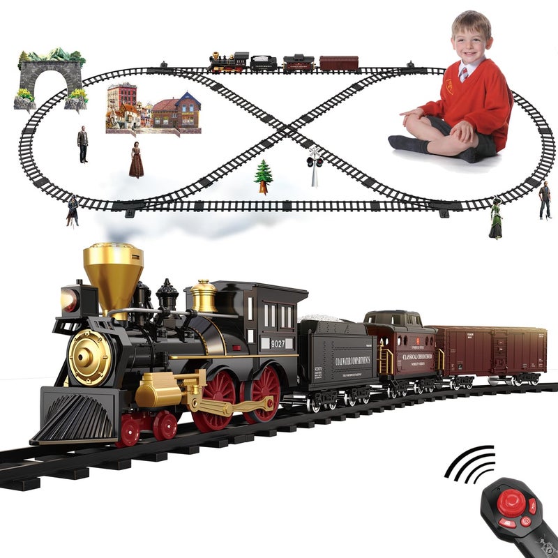 SNACKTANT Train Set for Kids  Electric Remote Control Train Track Around Christmas Tree Steam Locomotive Engine Train Railway Kits wSmoke Light  Sounds Christmas Toys Gifts for 3 4 5 6 7 8 Year Old Kids - Image 3