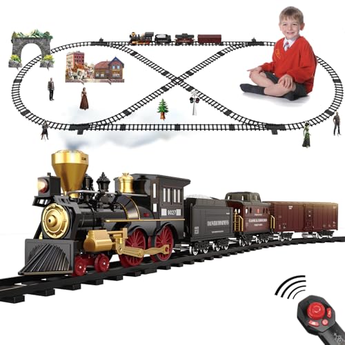 SNACKTANT Train Set for Kids  Electric Remote Control Train Track Around Christmas Tree Steam Locomotive Engine Train Railway Kits wSmoke Light  Sounds Christmas Toys Gifts for 3 4 5 6 7 8 Year Old Kids - Image 1