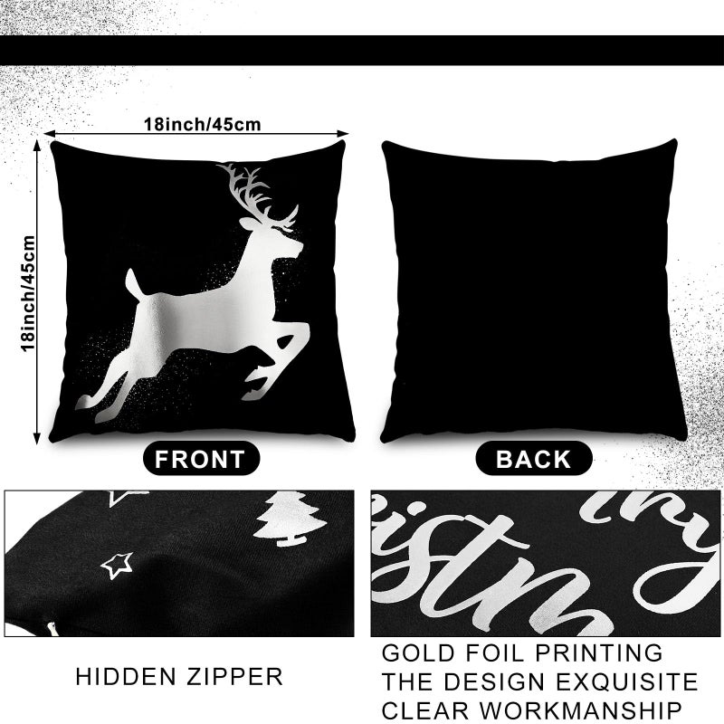 Tatuo 6 Pcs Christmas Pillow Covers Cushion Covers Decoration 18 x 18 in Christmas Pillow Cover Winter Holiday Decor Throw Pillow Case for Sofa Couch Xmas Office Bedroom Decorations(Black  Silver) - Image 2