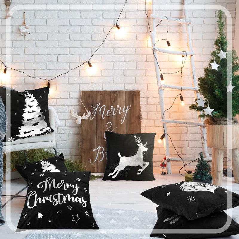 Tatuo 6 Pcs Christmas Pillow Covers Cushion Covers Decoration 18 x 18 in Christmas Pillow Cover Winter Holiday Decor Throw Pillow Case for Sofa Couch Xmas Office Bedroom Decorations(Black  Silver) - Image 4