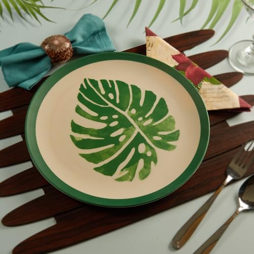 Red Butler Eco-Friendly Bamboo Fiber Plates | Set of 4 Dinner Plates (11-Inch) | Reusable and Stain Resistant | Sturdy Weight and Durable | Microwave & Dishwasher Safe | Elegant Leaf Design - Image 3