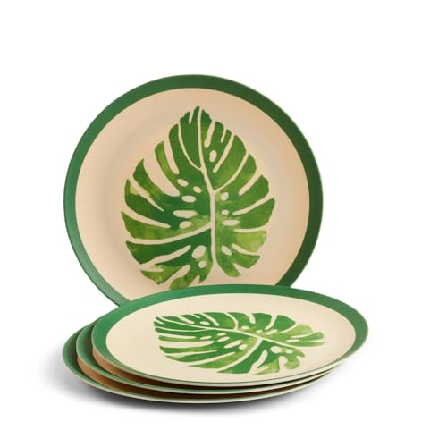 Red Butler Eco-Friendly Bamboo Fiber Plates | Set of 4 Dinner Plates (11-Inch) | Reusable and Stain Resistant | Sturdy Weight and Durable | Microwave & Dishwasher Safe | Elegant Leaf Design - Image 1