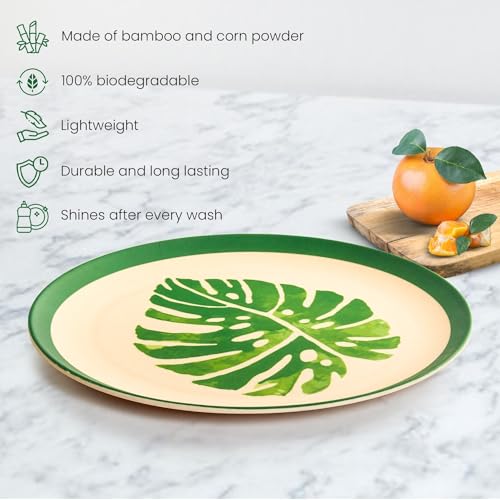 Red Butler Eco-Friendly Bamboo Fiber Plates | Set of 4 Dinner Plates (11-Inch) | Reusable and Stain Resistant | Sturdy Weight and Durable | Microwave & Dishwasher Safe | Elegant Leaf Design - Image 2