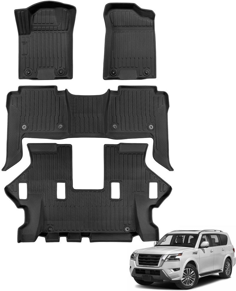 CarQiWireless حصائر أرضية لسيارة نيسان أرمادا/إنفينيتي كيو إكس 80 2019-2024 (7 مقاعد) واقي أرضي لجميع الأحوال الجوية بتقنية TPE مضادة للانزلاق لملحقات نيسان أرمادا/إنفينيتي كيو إكس 80 2019 2020 2021 2022 2023 2024 - Image 1