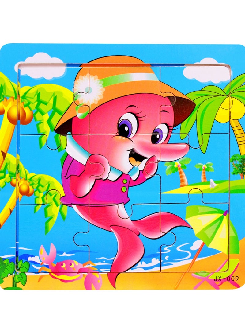 Children's Educational Wooden Cartoon Dolphin Series Jigsaw Puzzles Suitable Boys and Girls Gift Bag Pack - Image 1
