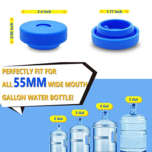 Striludo 3 and 5 Gallon Water Jug Cap Reusable，Food Grade Silicone Replacement Gallon Caps for 55mm Bottle and Water Dispensers，Non-Spill 5 Gal Water Jug Cap Replacement Cover, Patented（3 Pack） - Image 3