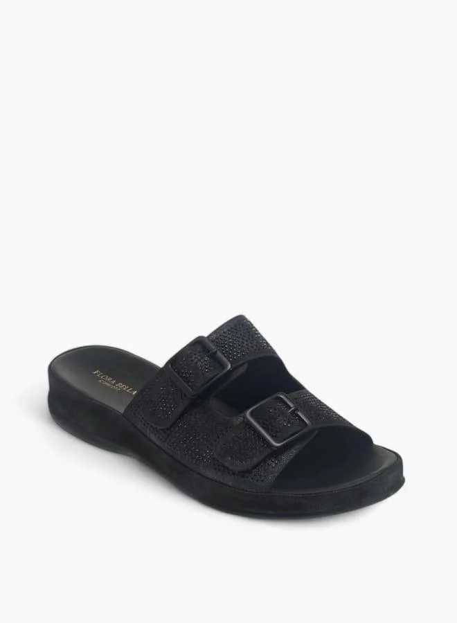 Womens Embellised Slip-On Sandals With Buckle Accent