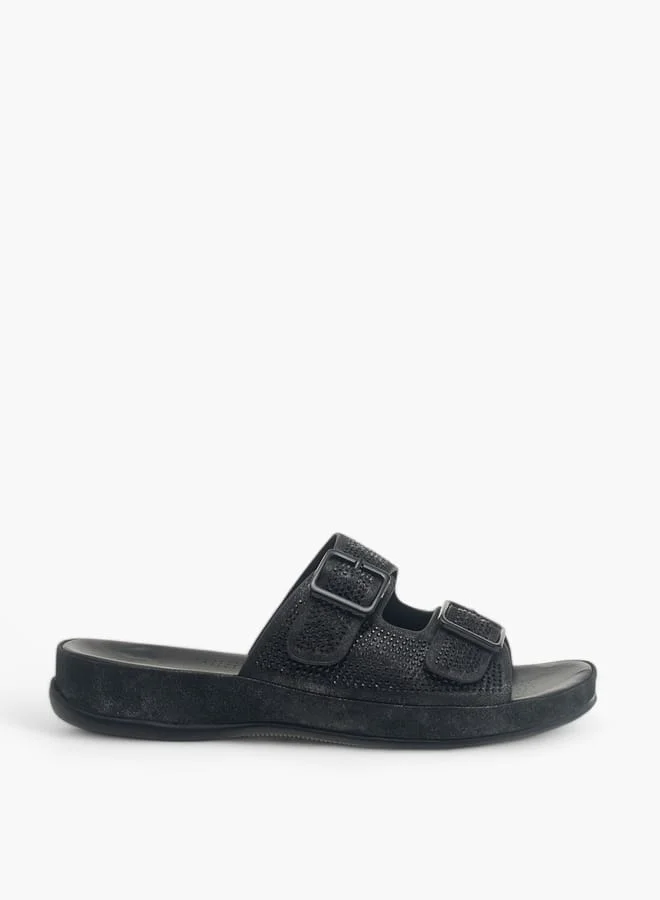 Flora Bella By Shoexpress Womens Embellised Slip-On Sandals With Buckle Accent