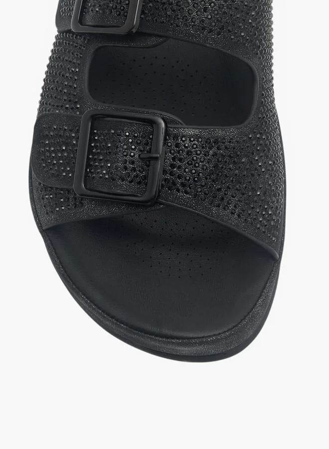 Flora Bella By Shoexpress Womens Embellised Slip-On Sandals With Buckle Accent
