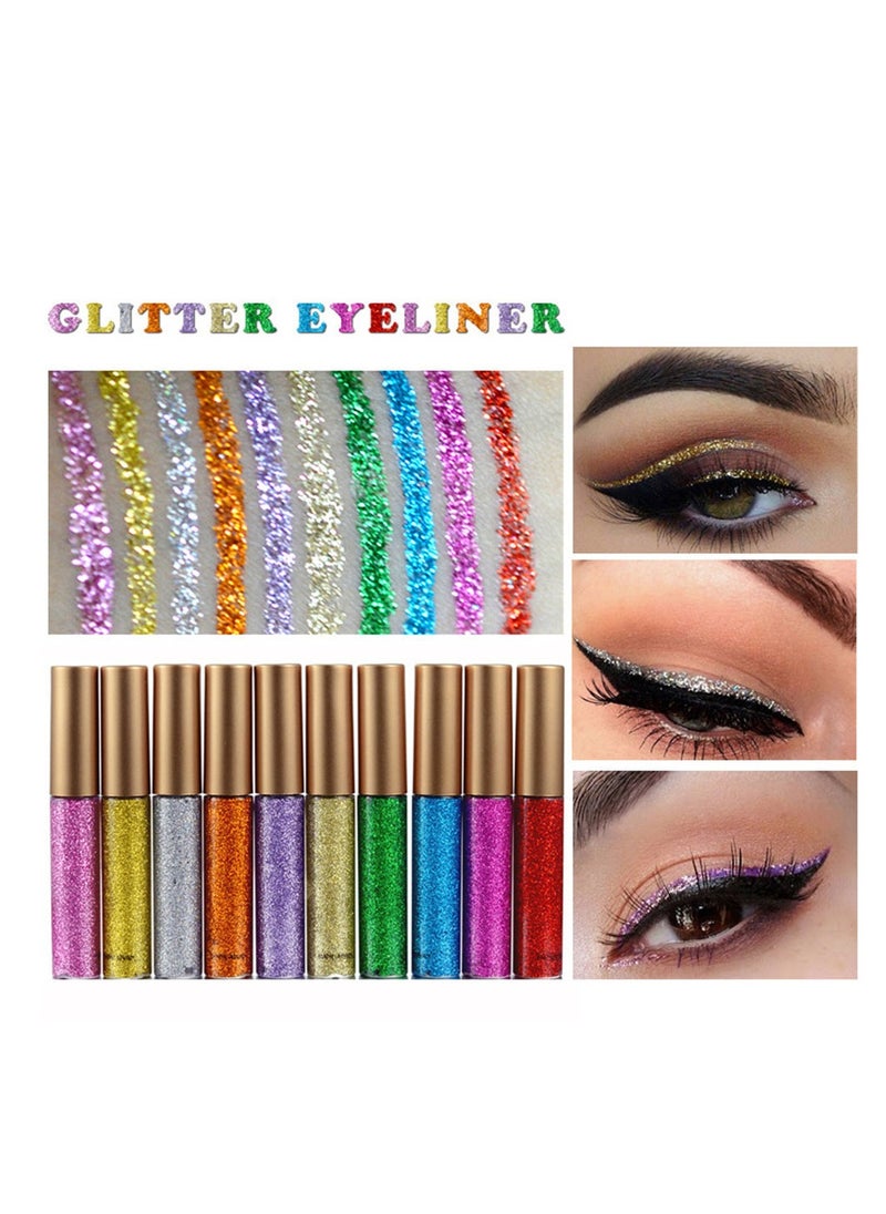 Handaiyan Liquid Eyeliner Waterproof Smudge Proof Sweat 10 Colors Glitter shimmer Liner Set Long Lasting Pigment Professional Makeup Gift Quick Dry,Gel,Soft,Smooth,Hyper Easy Suit Clubs, Stages, Parties  - Image 3