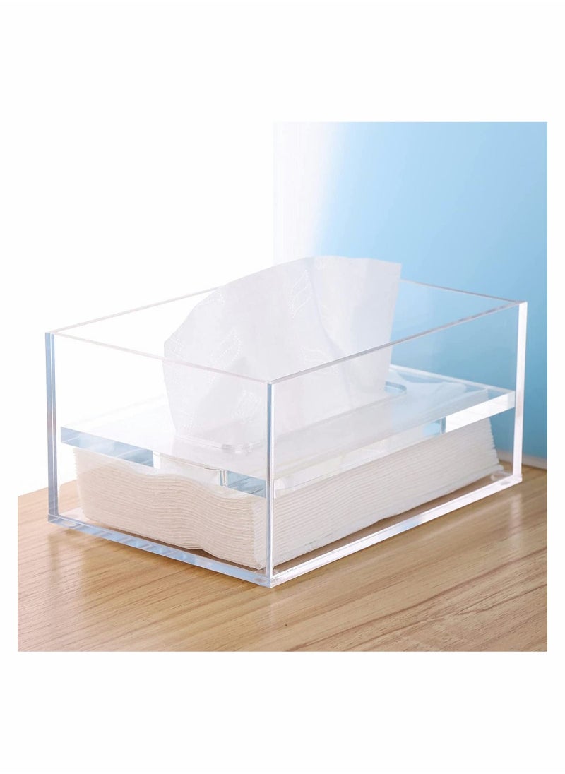 Excefore Acrylic Tissue Dispenser Box Cover Holder Clear Rectangle Napkin Organizer for Bathroom, Kitchen and Office Bedroom  - Image 1