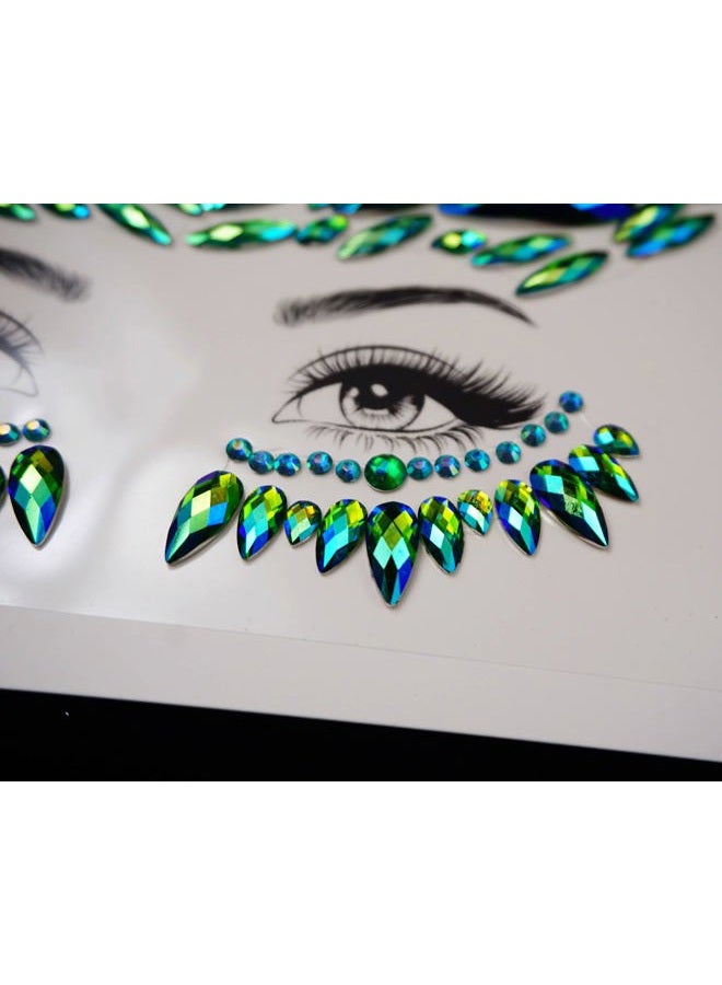 Topz halloween sticker face jewels for makeup diamond pasties self adhesive temporary tattoos face gems body sticker for holidays (green ab) - Image 5