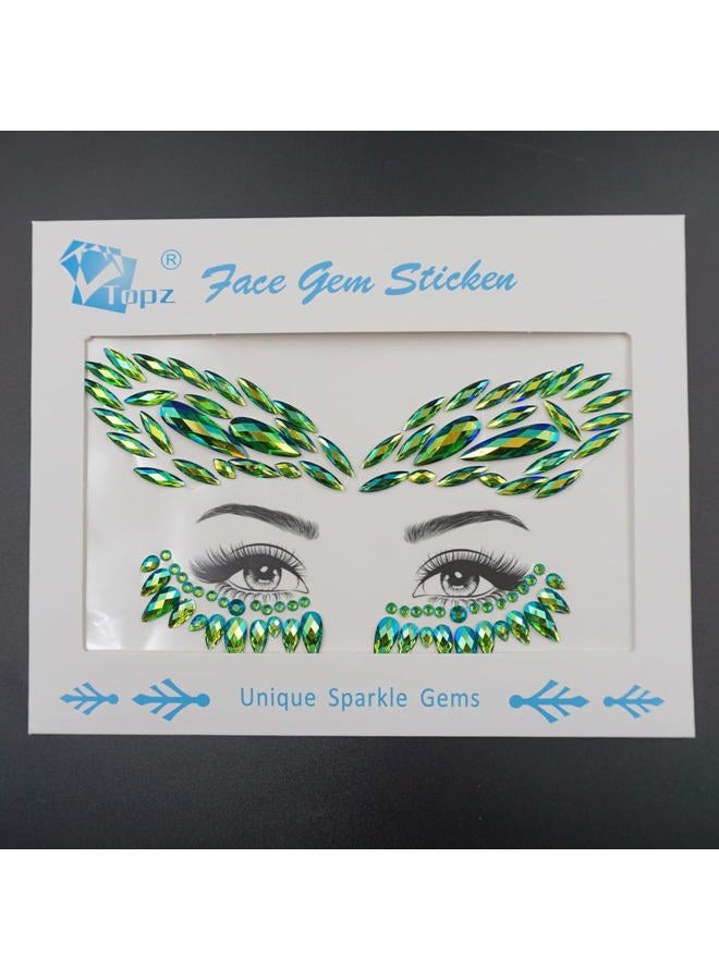 Topz halloween sticker face jewels for makeup diamond pasties self adhesive temporary tattoos face gems body sticker for holidays (green ab) - Image 3