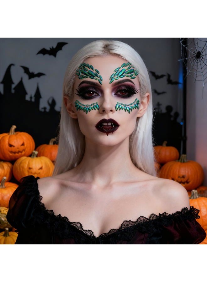 Topz halloween sticker face jewels for makeup diamond pasties self adhesive temporary tattoos face gems body sticker for holidays (green ab) - Image 2