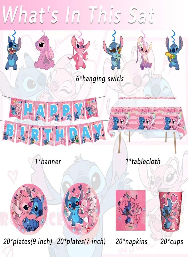 ليلو آند ستيتش مجموعة لوازم حفلات ستيتش الوردية، ٨٨ قطعة، تشمل لافتات، أطباق، أكواب ورقية، مناديل، وزينة معلقة، مثالية لأعياد الميلاد ذات طابع ستيتش! تتميز بطبعة ستيتش وردية لطيفة. - Image 2